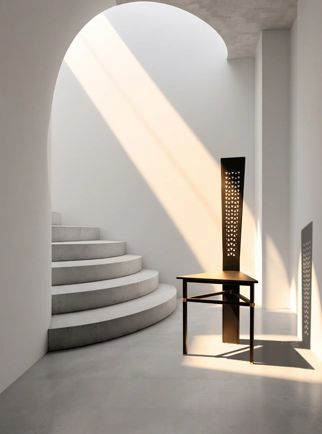Sculptural Corner Chair in a sunlit architectural interior